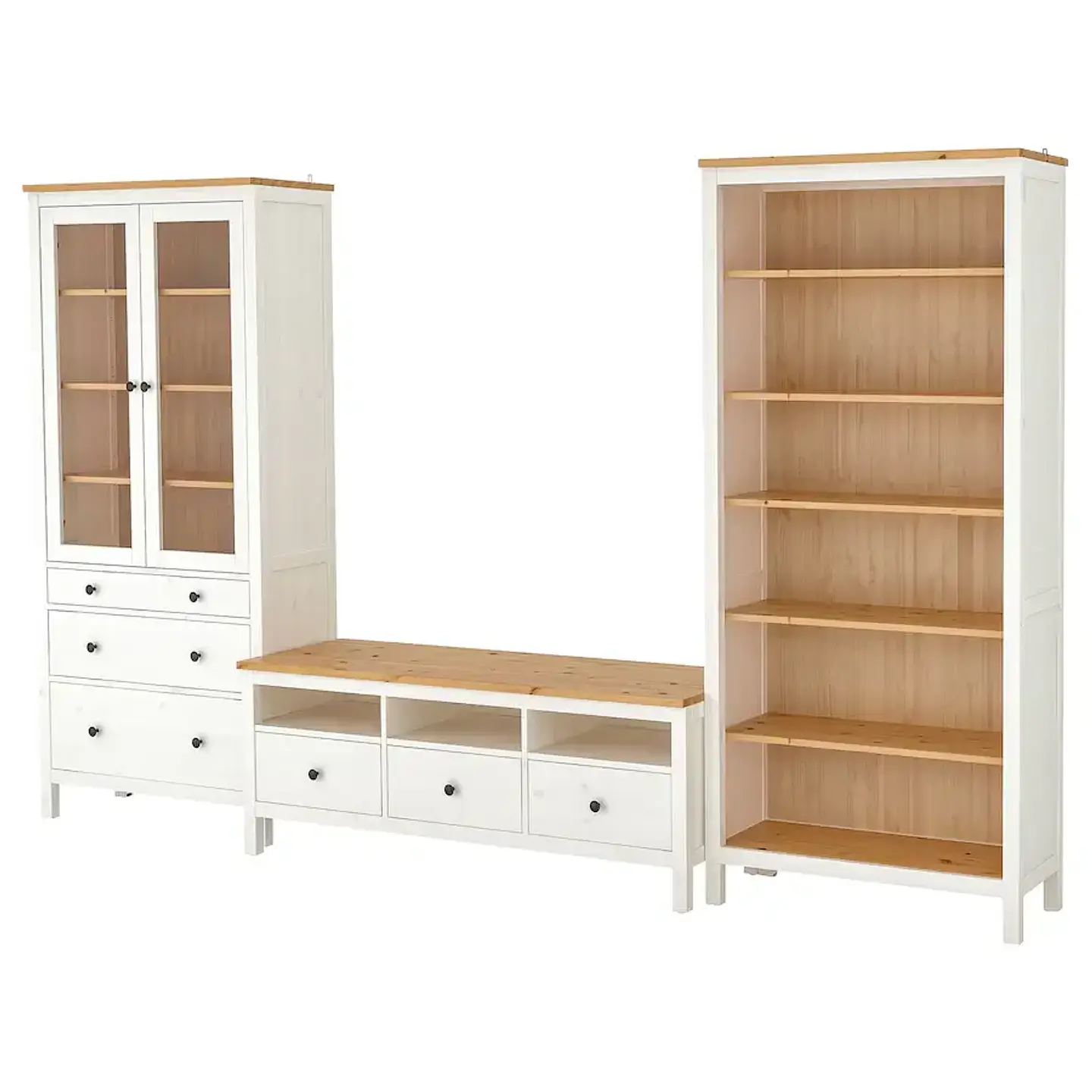 TV rack, white/sepia tint, clear glass HEMNES 1