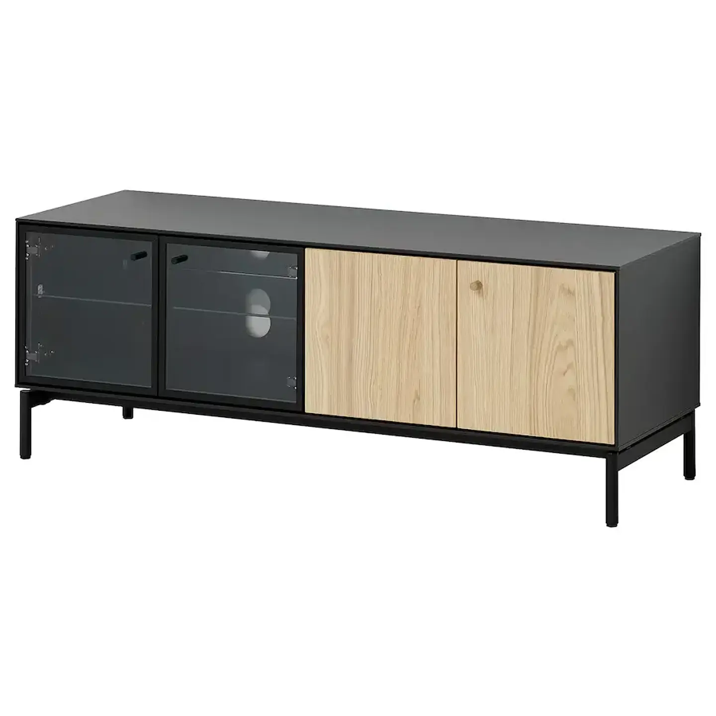 TV Rack, Black/Oak Veneer BOASTAD 1