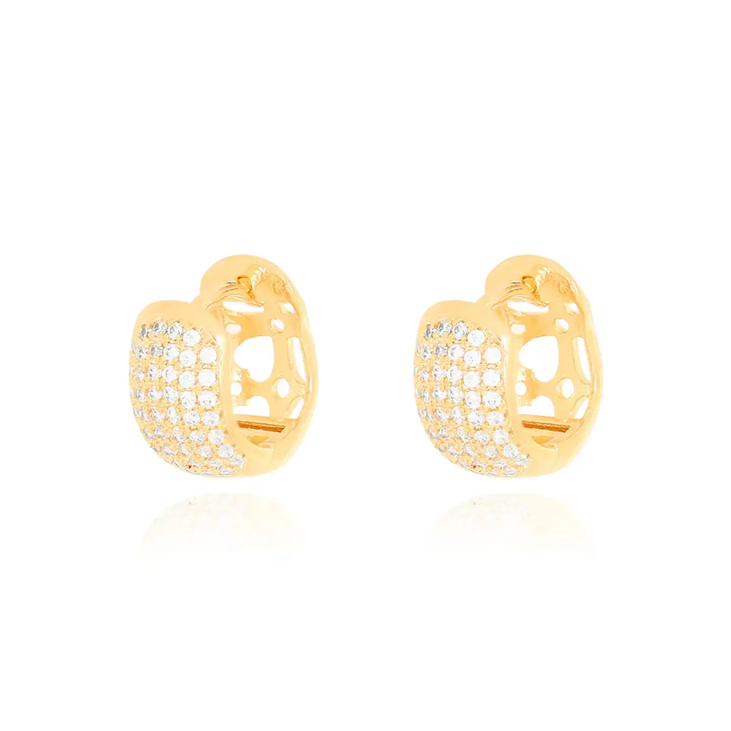 Brinco Argola Pequena com Seis Fileiras de Micro Zircônias Banhado a ouro 18K 1