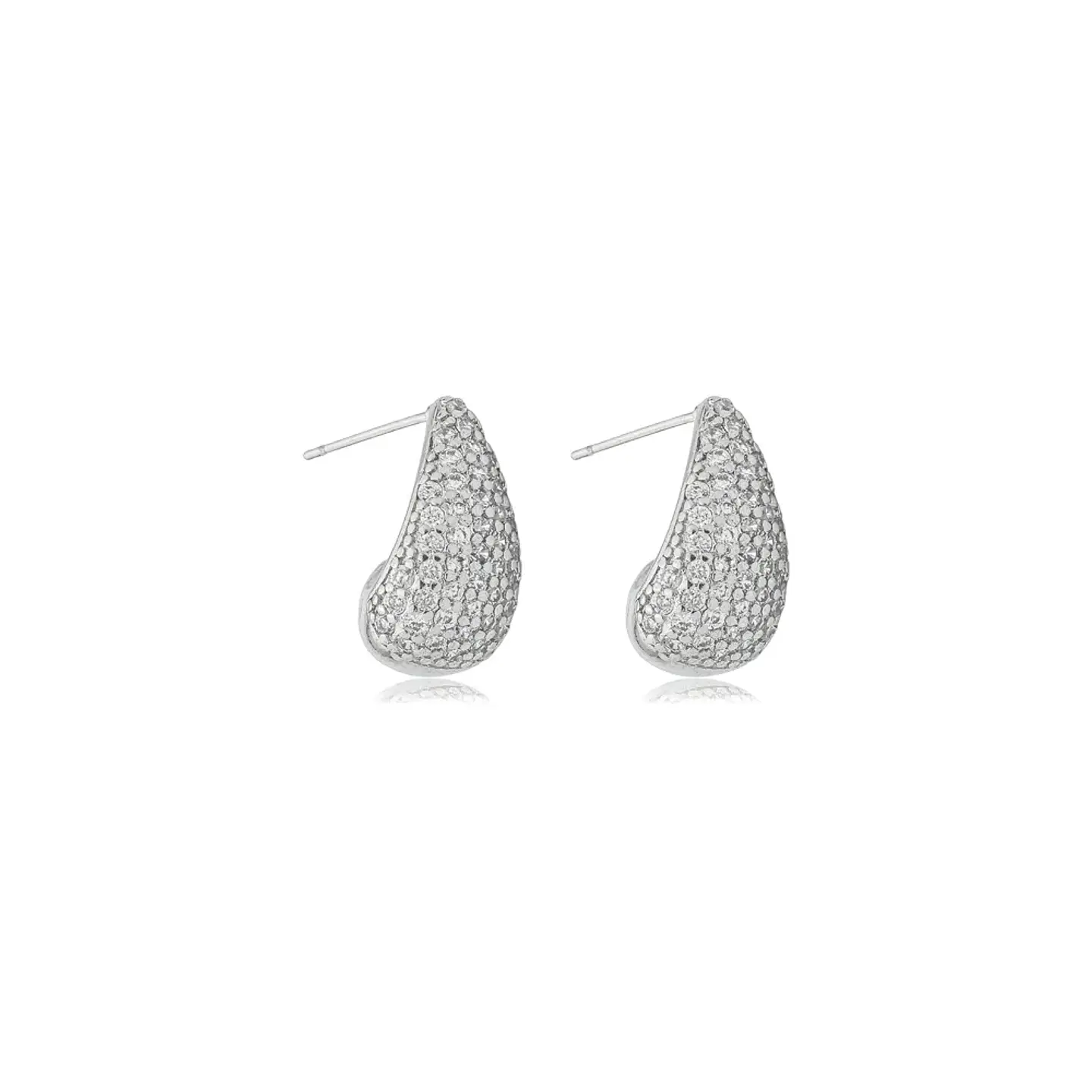 Brinco Gota Pequena Inteira Cravejada Ródio Branco 2