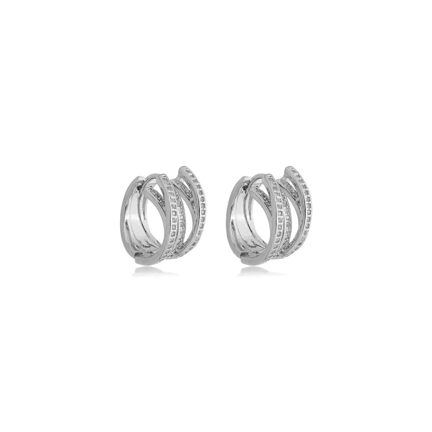 Brinco Argola Cinco Fileiras Cravejadas Ródio Branco 1