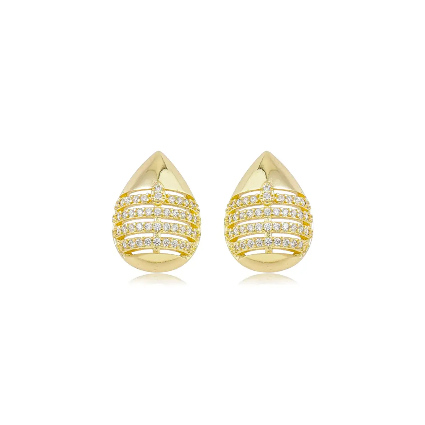 Brinco Gota com Quatro Fileiras Cravejadas Vazadas banhado a ouro 18K 1