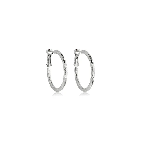 Brincos argola texturizada com detalhe liso Ródio Branco