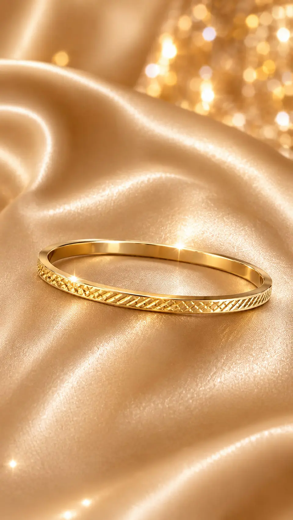 Pulseira rígida simples com padrão xadrez Banhado a ouro 1