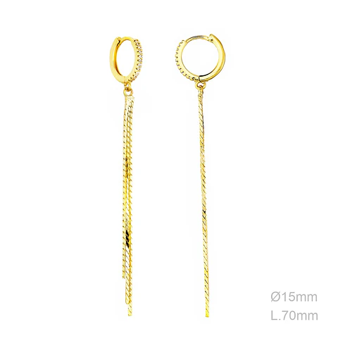 Brincos de argola com zircônias e 3 fios Banhado a ouro