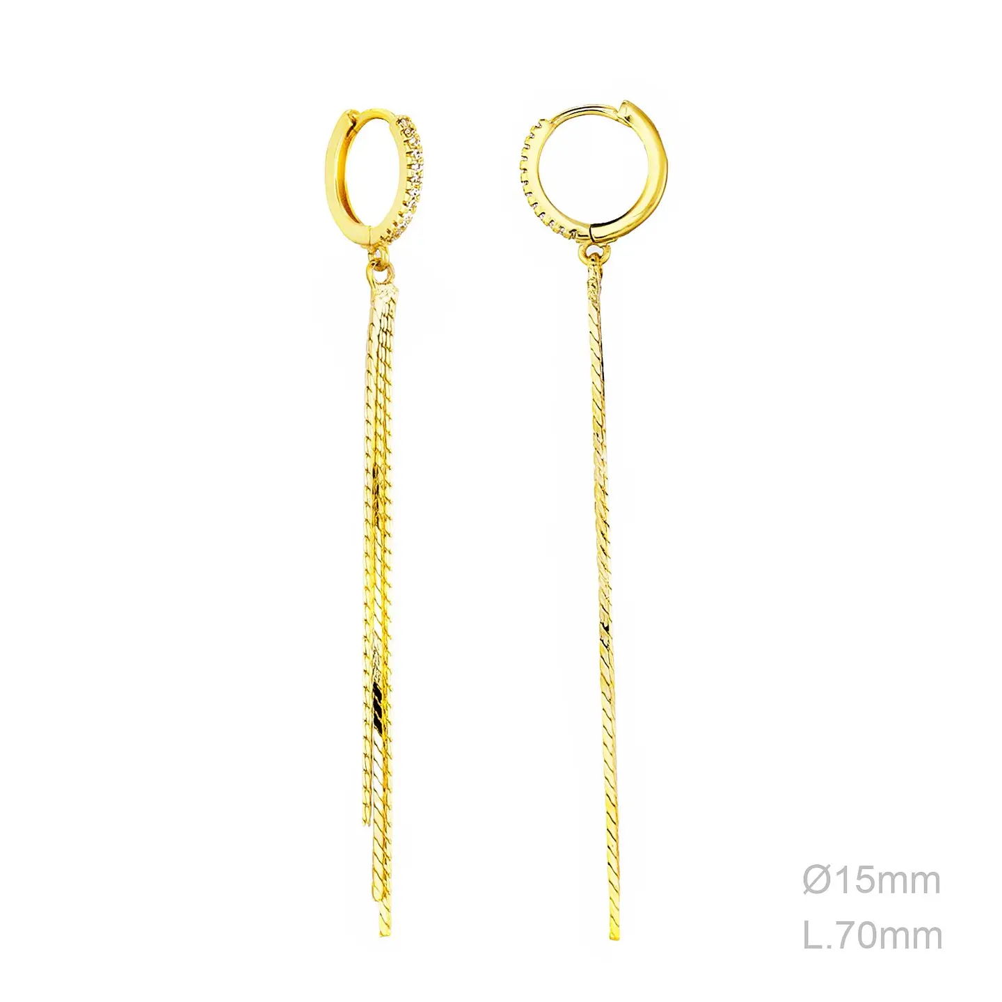 Brincos de argola com zircônias e 3 fios Banhado a ouro 1