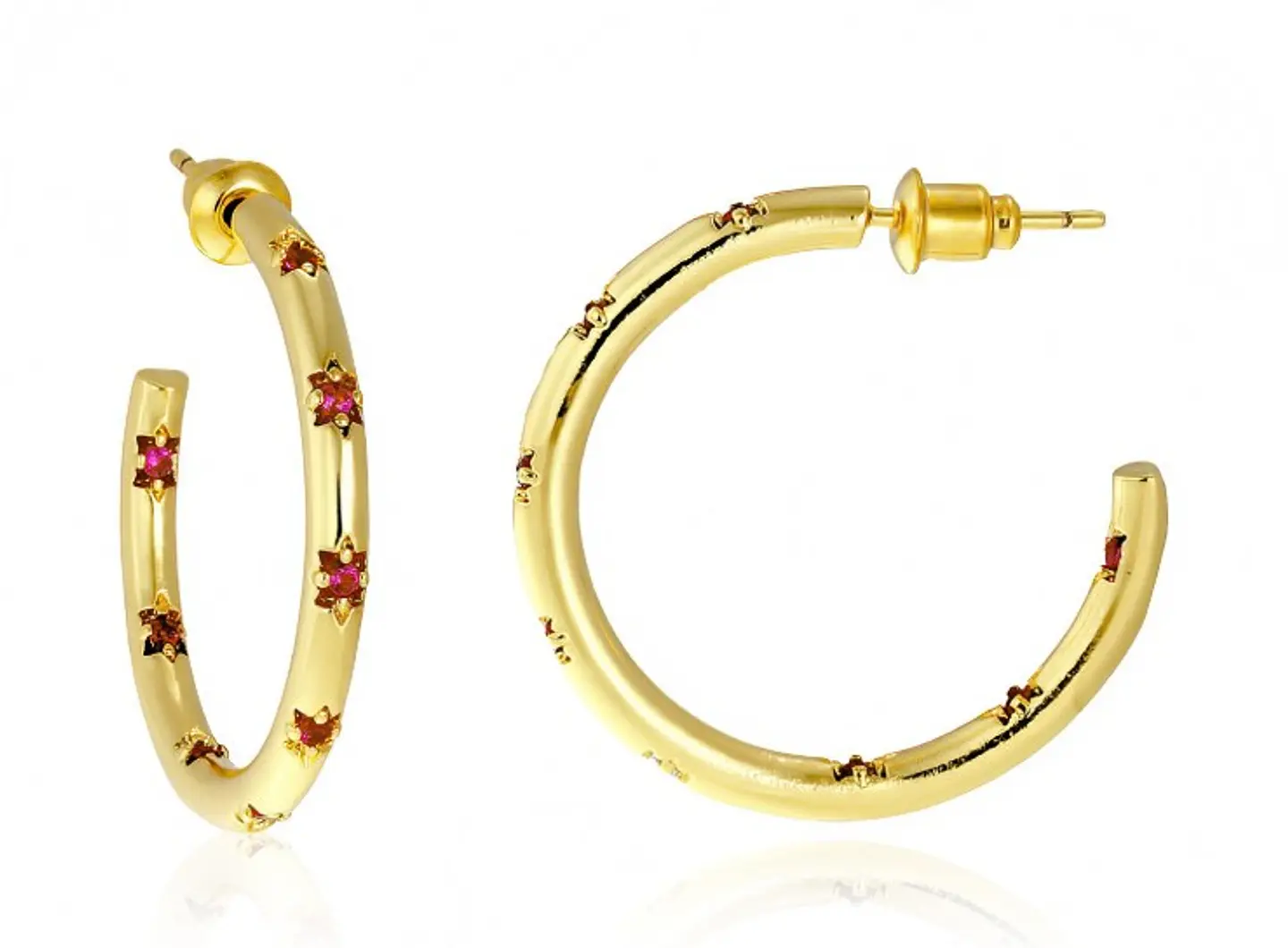 Brincos argola com pedras rosa Banhado a ouro 1
