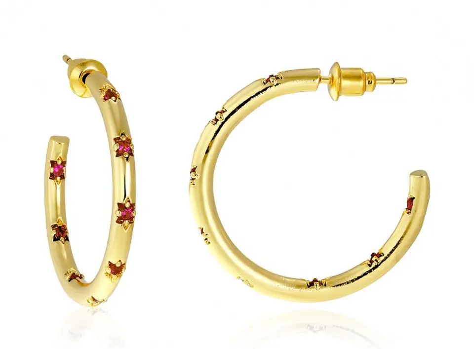 Brincos argola com pedras rosa Banhado a ouro 1