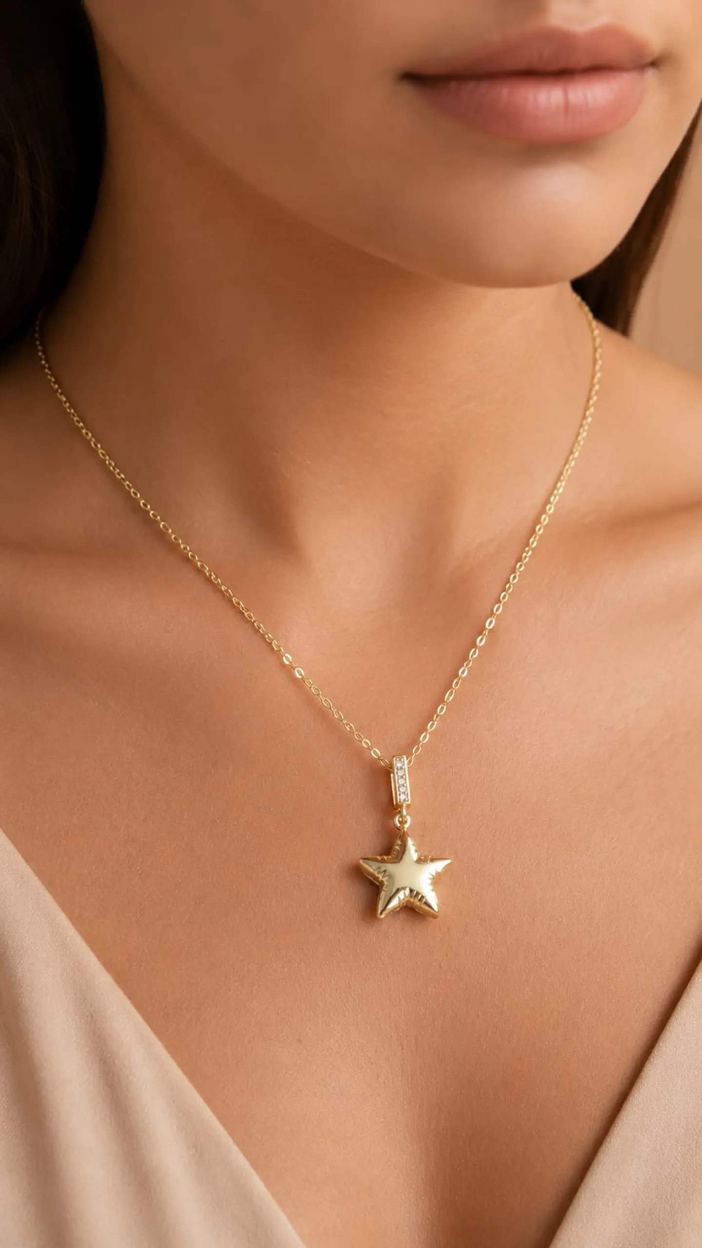 Colar com pingente de zircónias e estrela Banhado a ouro 2