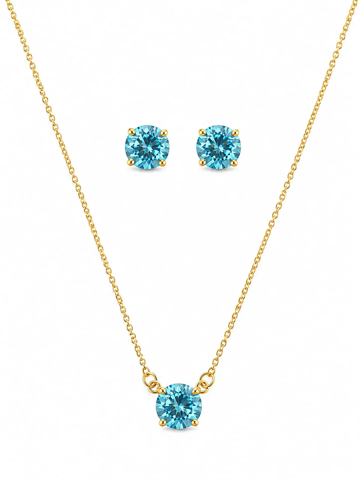 Conjunto ponto de luz azul água-marinha Banhado a ouro 1