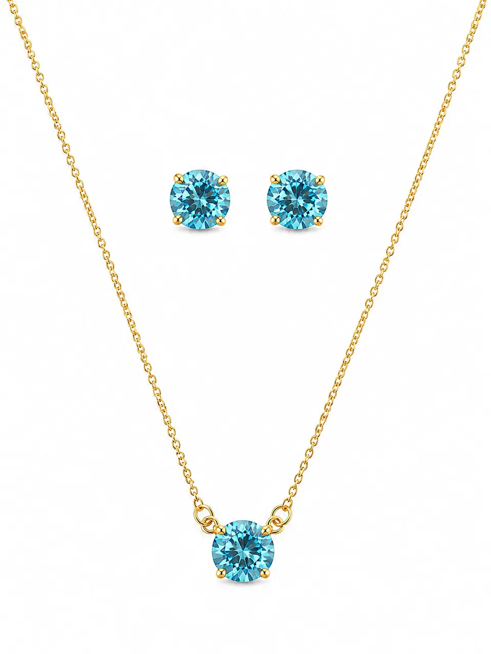 Conjunto ponto de luz azul água-marinha Banhado a ouro 1