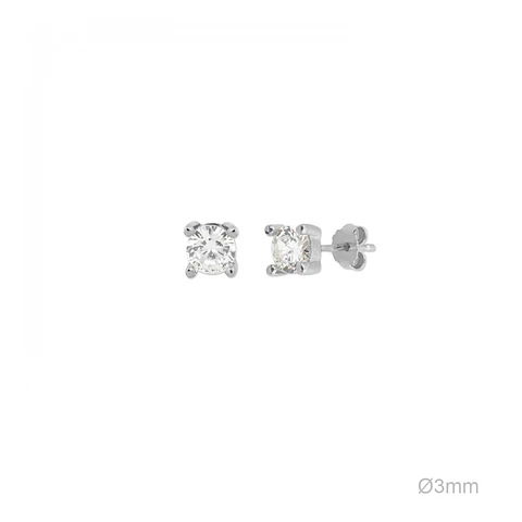 Brincos 3mm com zircônia Róbio branco