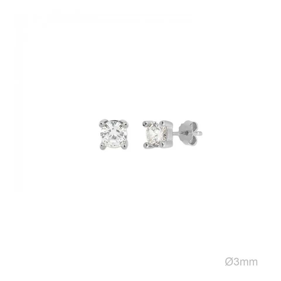 Brincos 3mm com zircônia Róbio branco 1