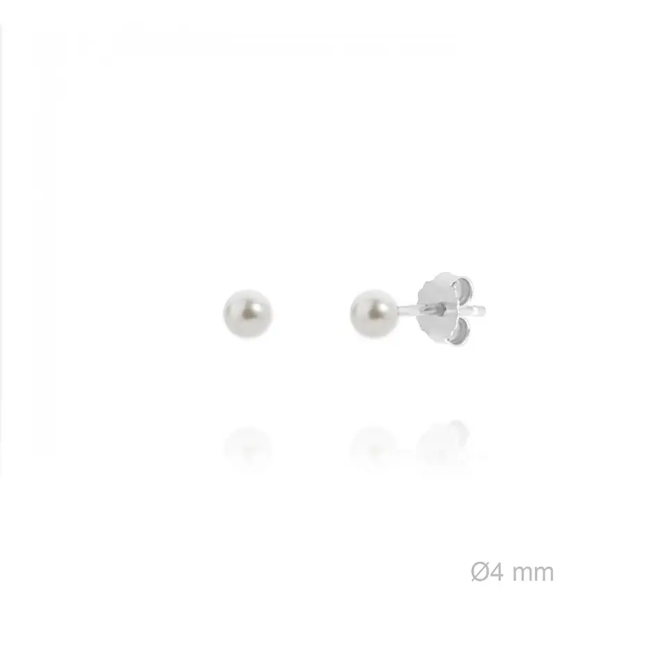 Brincos 4mm com pérola concha de nácar - Prata 1