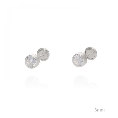 Brincos 3mm com rosca banho em Prata
