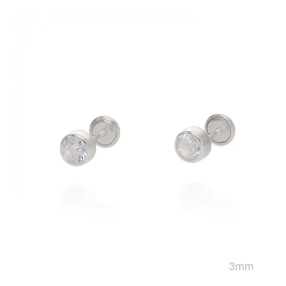 Brincos 3mm com rosca banho em Prata 1