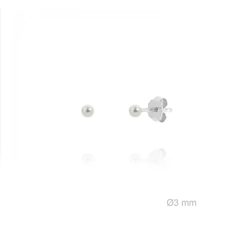 Brincos 3mm com pérola concha de nácar - Banho em Prata