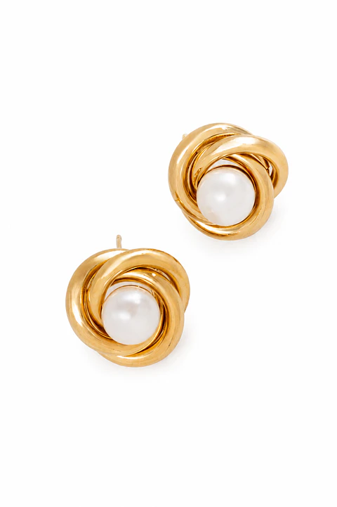 Brincos de pérola em espiral Banhados a ouro