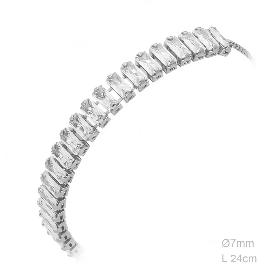 Pulseira ajustável com zircónias retangulares Ródio branco 1