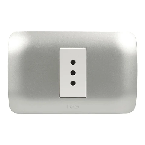 TOMA CORRIENTE SIMPLE 10A 250V BLANCO/PLATA ARMADO LEXO
