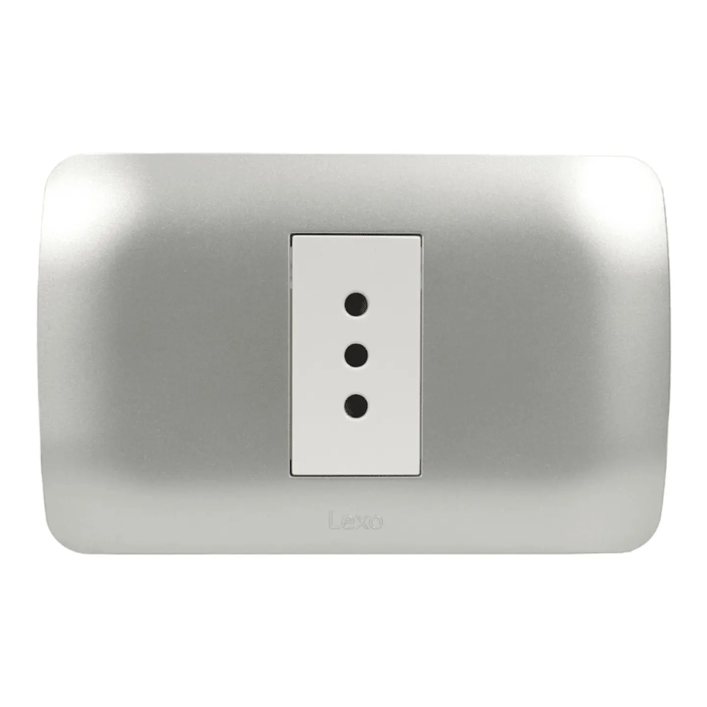 TOMA CORRIENTE SIMPLE 10A 250V BLANCO/PLATA ARMADO LEXO 1