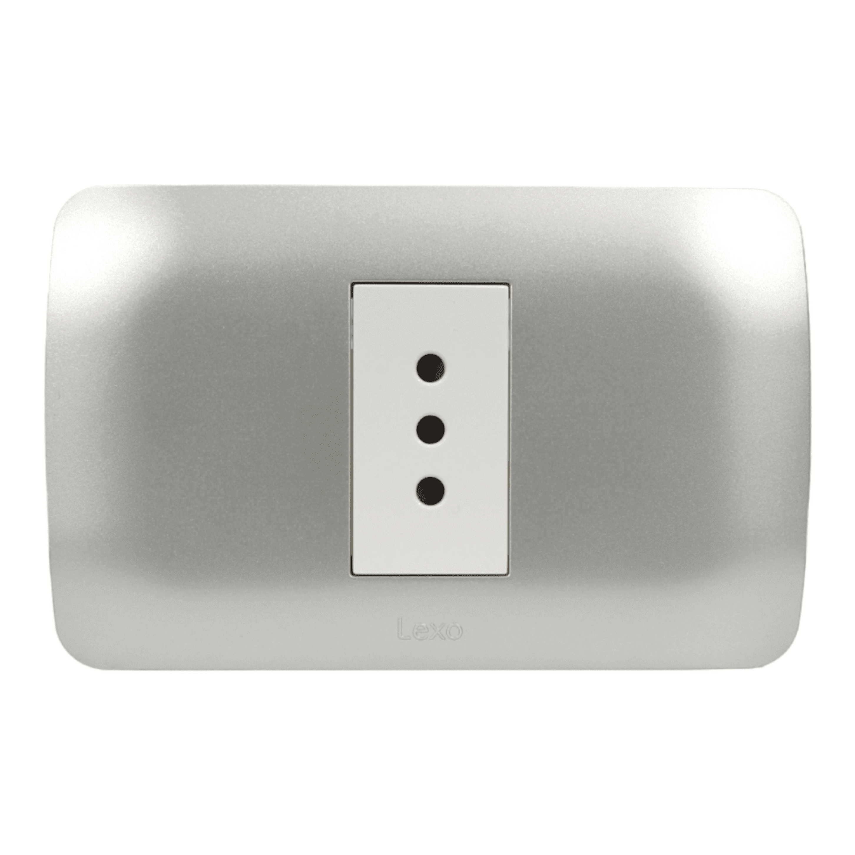 TOMA CORRIENTE SIMPLE 10A 250V BLANCO/PLATA ARMADO LEXO 1