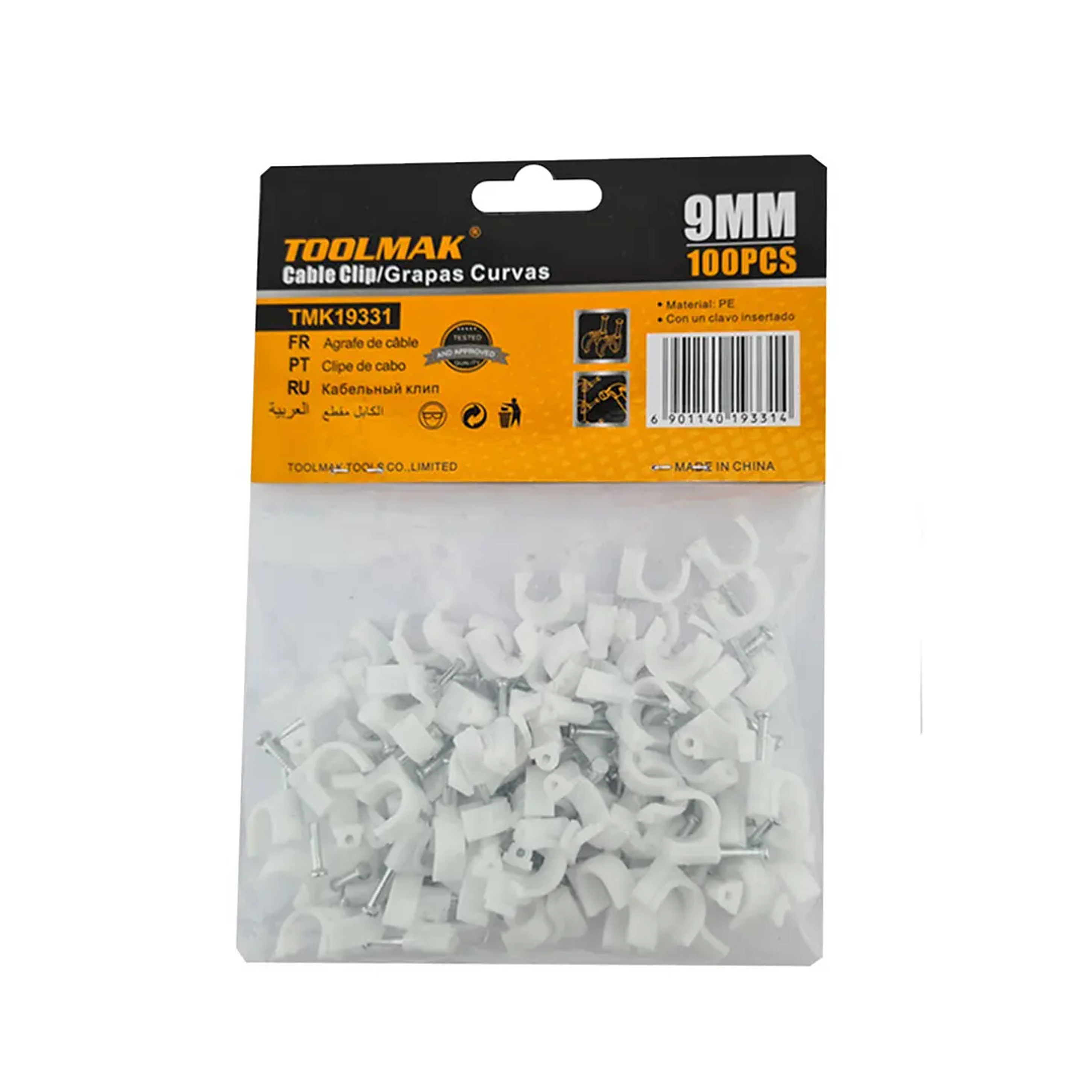 GRAPAS CURVAS BLANCAS RG6 9MM (100 UNIDADES) TOOLMAK 1