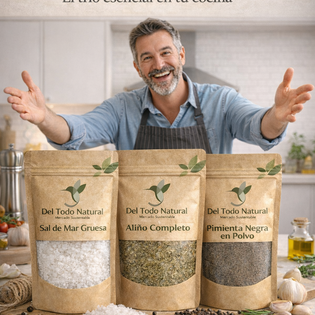 Combo Maestro Cocinero (Sal de Mar Gruesa, Aliño Completo, Pimienta Negra Polvo) 2