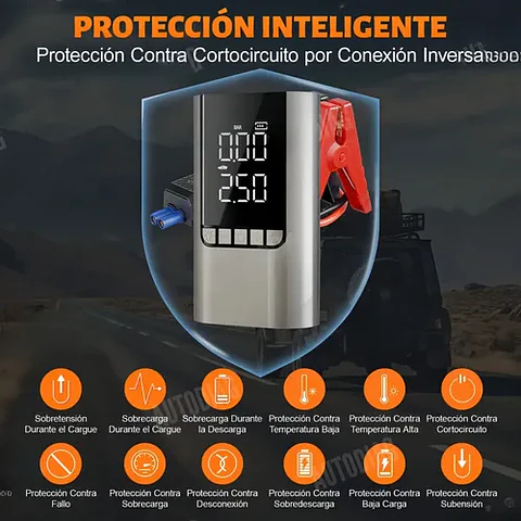 ARRANCADOR DE BATERIA + INFLADOR Y LED PORTATIL 