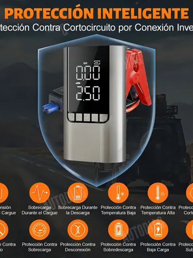 ARRANCADOR DE BATERIA + INFLADOR Y LED PORTATIL  2