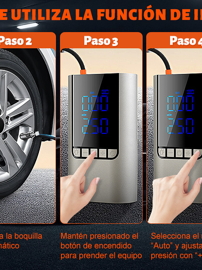 ARRANCADOR DE BATERIA + INFLADOR Y LED PORTATIL  3