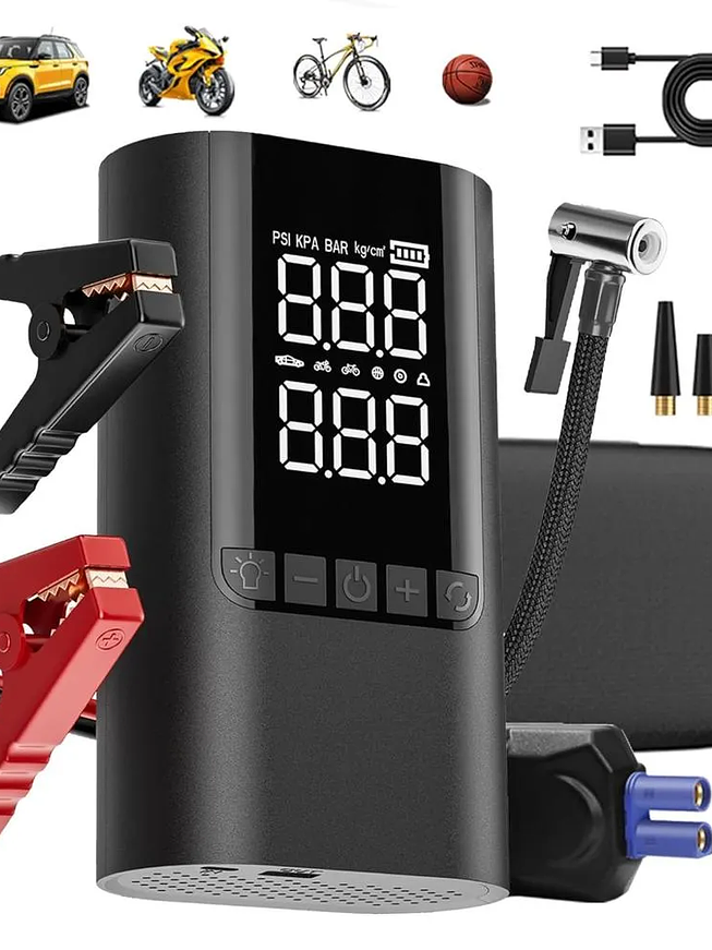 ARRANCADOR DE BATERIA + INFLADOR Y LED PORTATIL  1