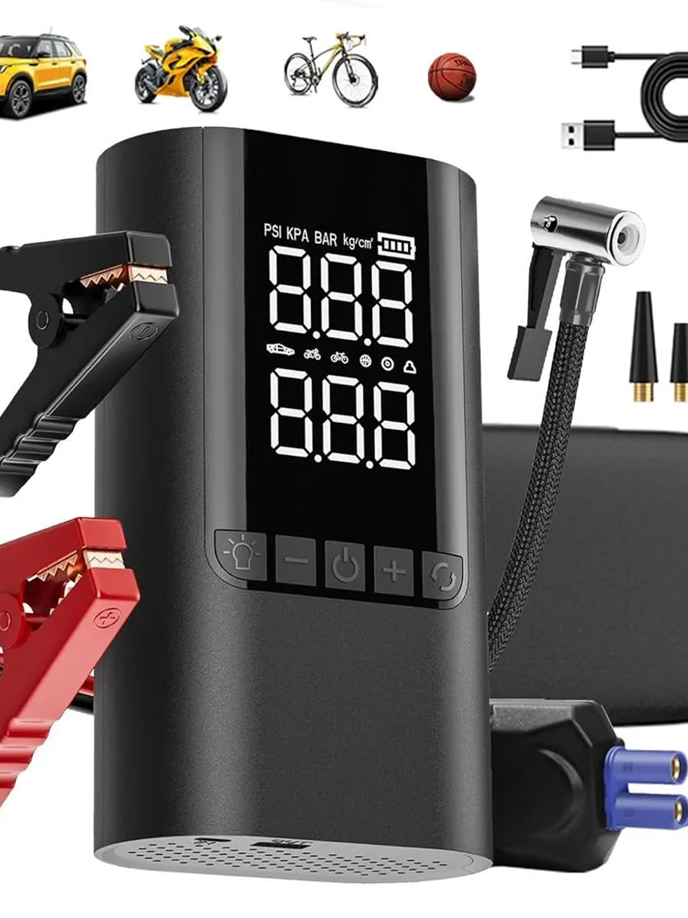 ARRANCADOR DE BATERIA + INFLADOR Y LED PORTATIL  1