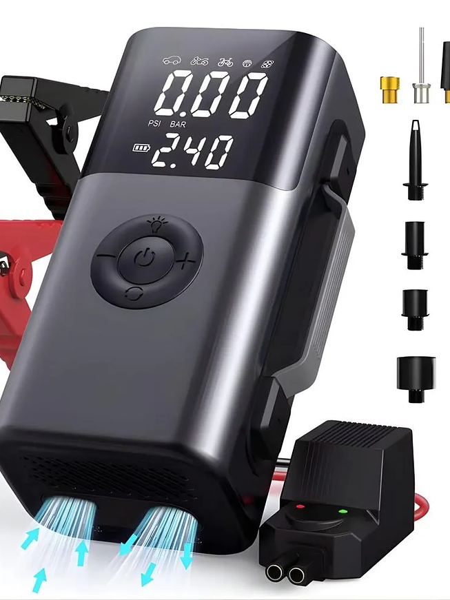 Arrancador de Batería para Auto 2000A con Compresor Digital 150 PSI Portátil 12V 1