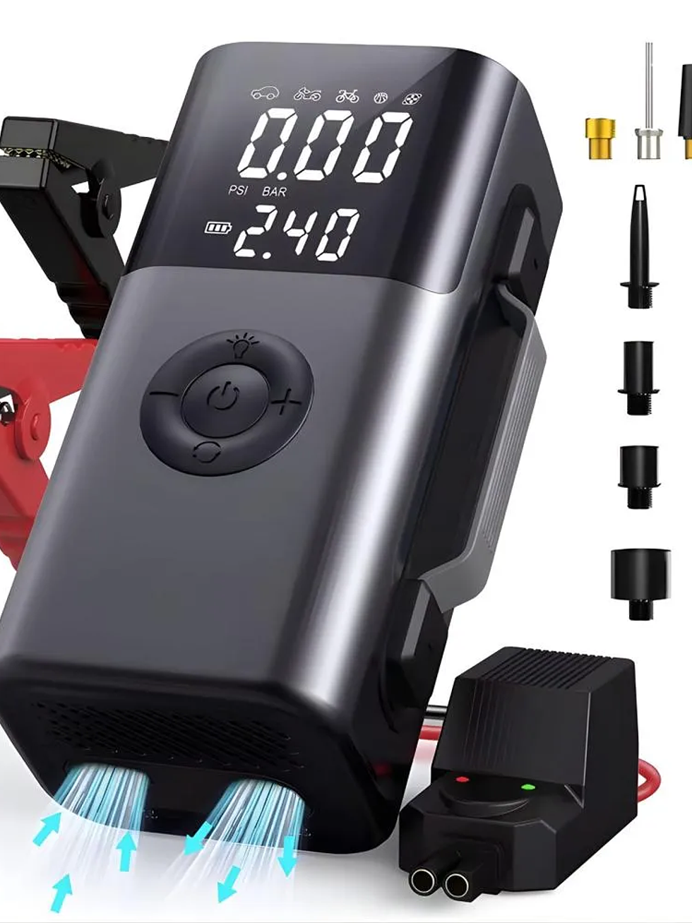 Arrancador de Batería para Auto 2000A con Compresor Digital 150 PSI Portátil 12V 1