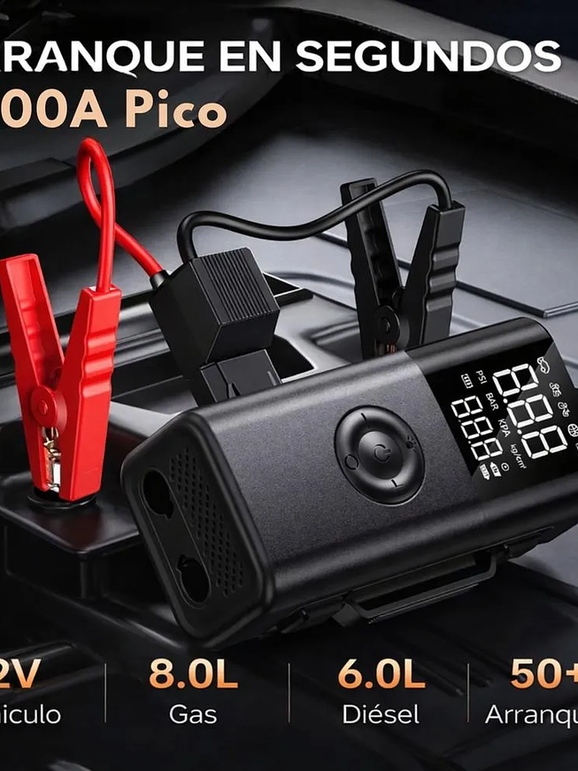 Arrancador de Batería para Auto 2000A con Compresor Digital 150 PSI Portátil 12V 3
