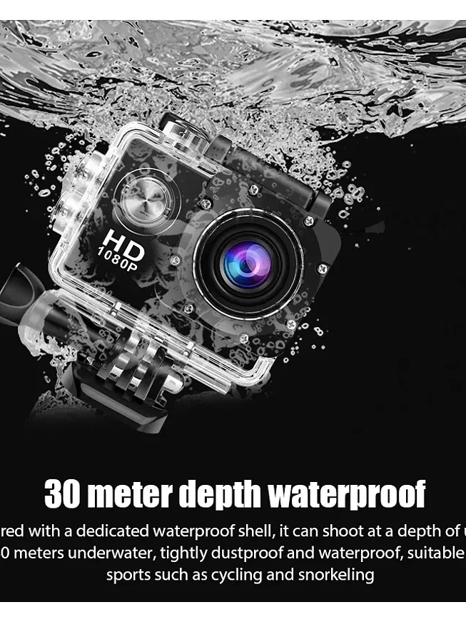  CÁMARA DEPORTIVA ACUÁTICA 1080P FULL HD + CARCASA IMPERMEABLE HASTA 30M + ACCESORIOS DEPORTES GENIEKA 3