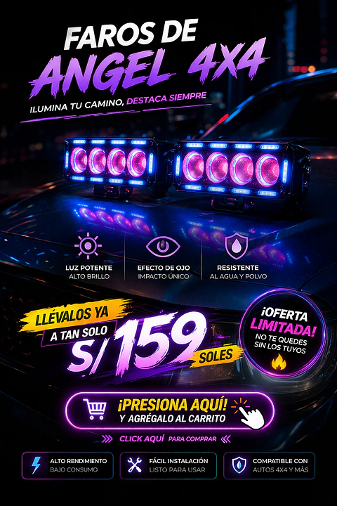 Faro Exploradora Led Ojo De Angel 4x4 Con Ventilador Gama A 4 Cables Negro Blanco Neutro