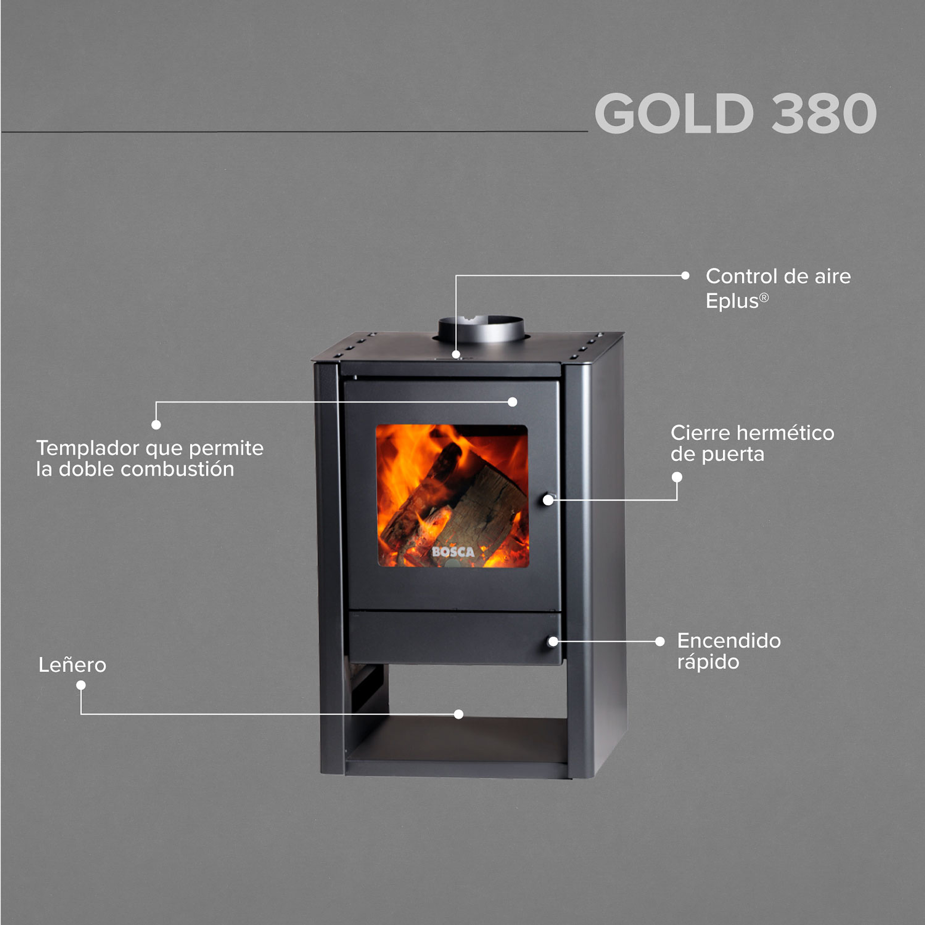 Estufa a leña Gold 380 Charcoal