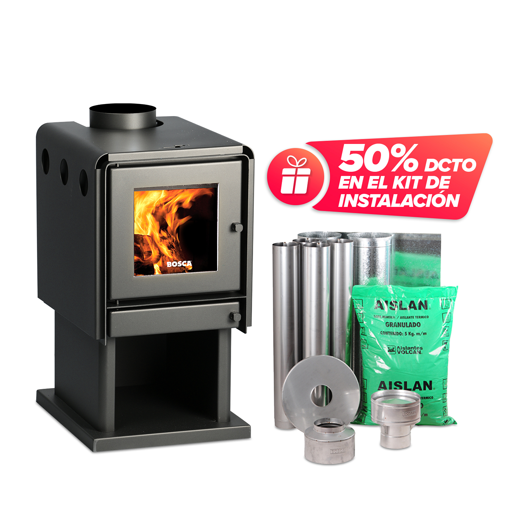 Pack Estufa a Leña Limit 380 + kit de Instalación