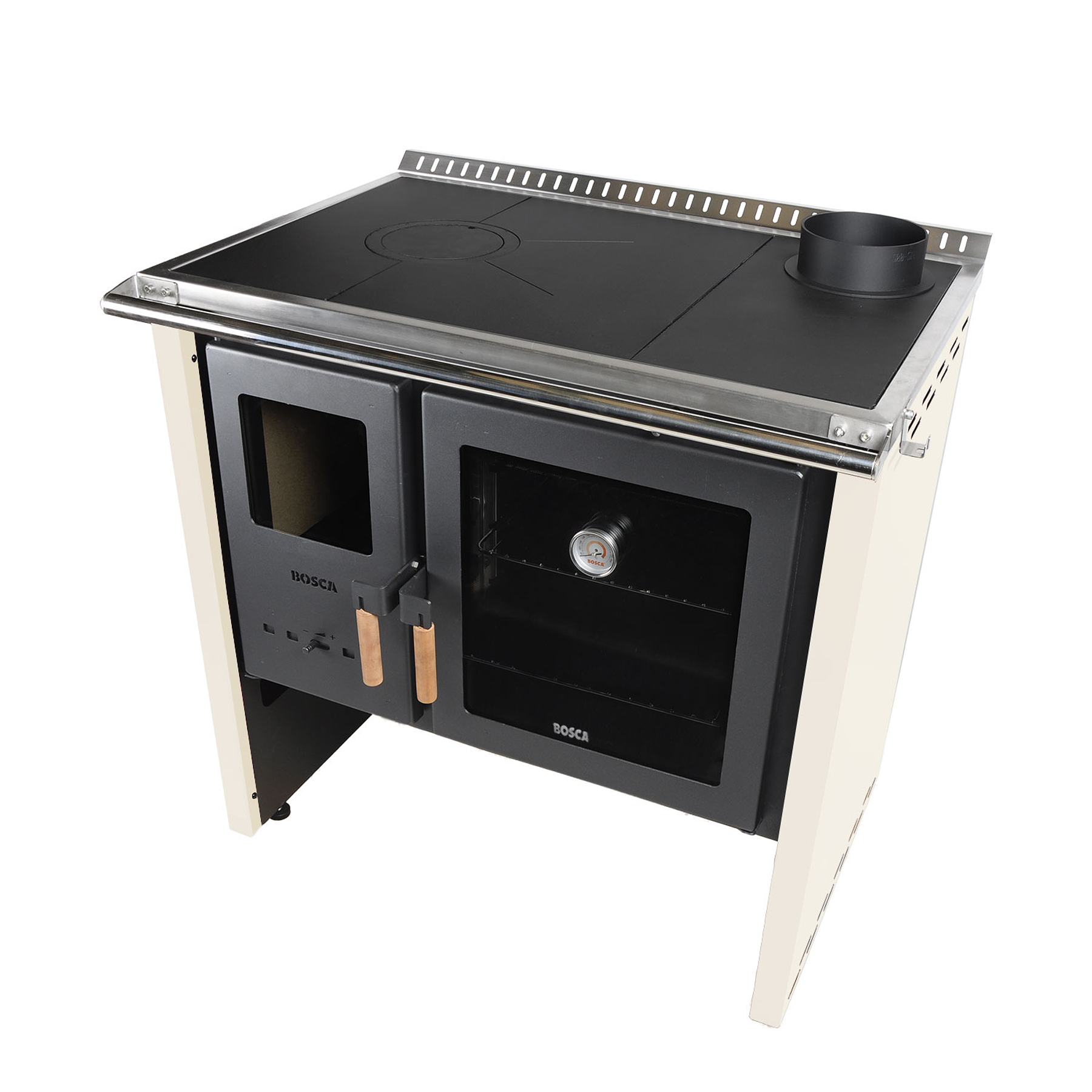 Pack Cocina a Leña Bosca Hestia 90 Marfil + Kit Base