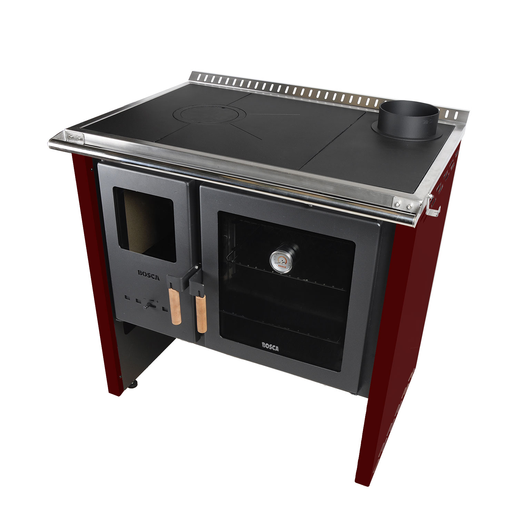 Pack Cocina a Leña Bosca Hestia 90 Burdeo + Kit Base