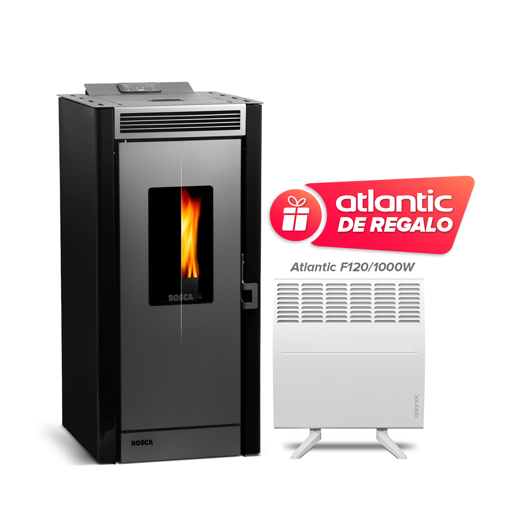 Pack estufa a pellet Black Vision  Negro + Calefactor Atlantic F120 1000W de regalo