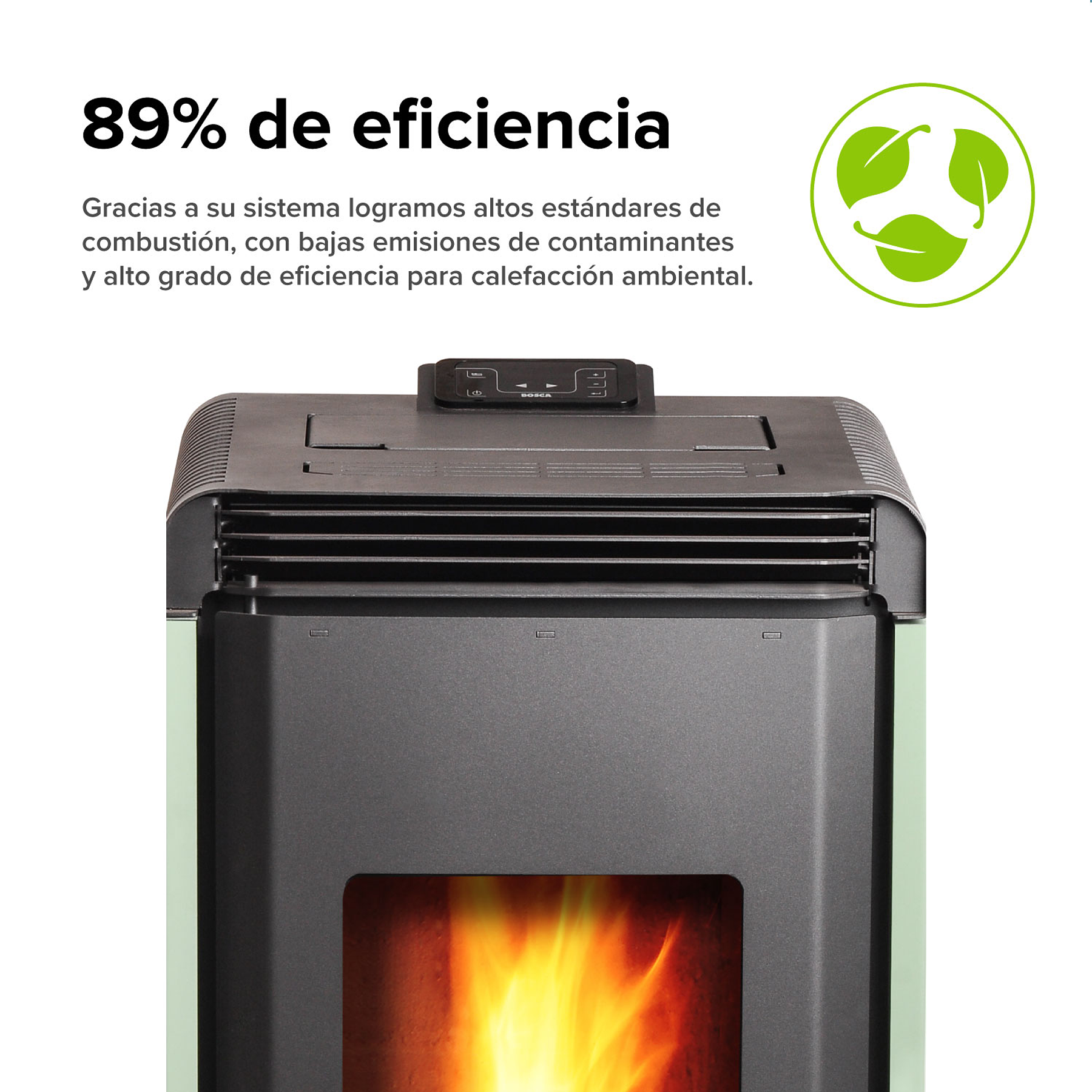 Estufa a pellet Hera+ Verde + kit de Instalación interior de regalo