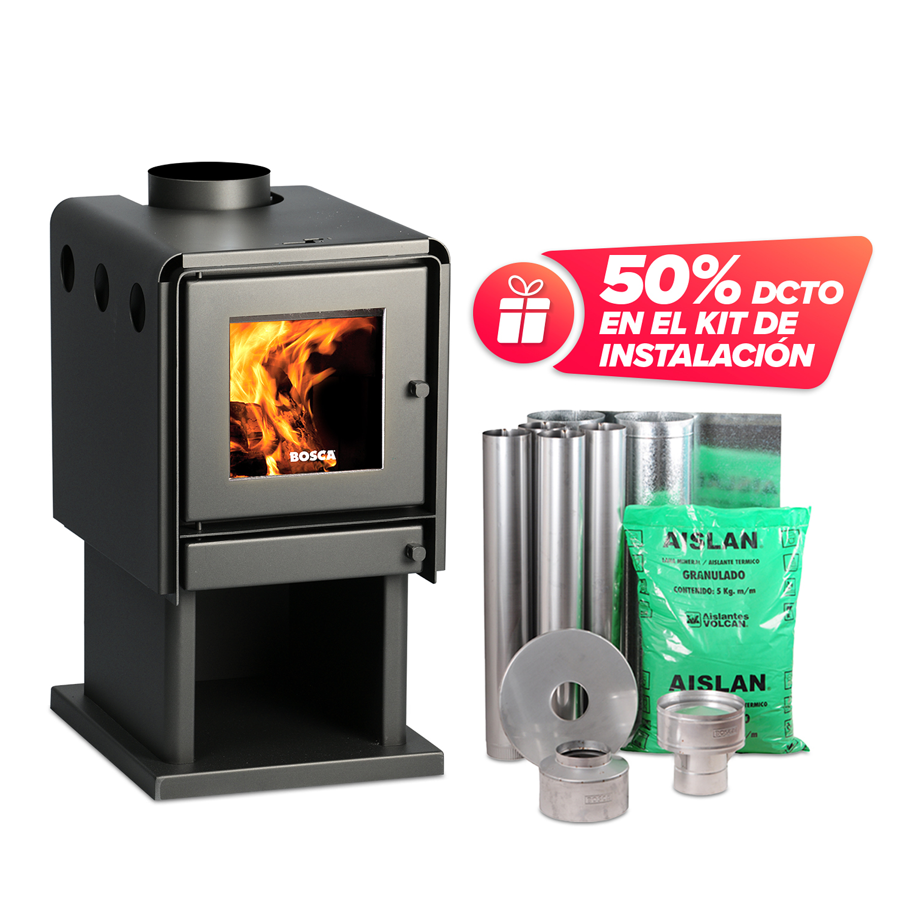 Pack Estufa a Leña Limit 480 + kit de instalación