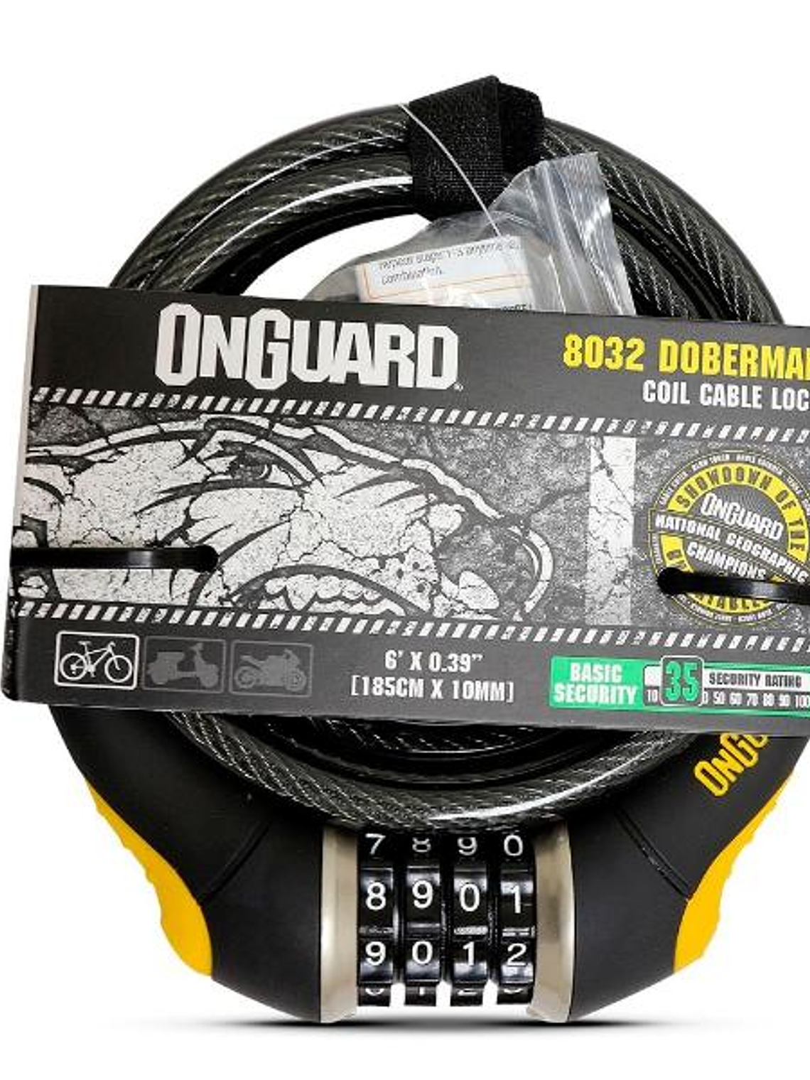 Candado Bicicleta OnGuard Doberman Espiral C/CLAVE 185cm x 10mm 1