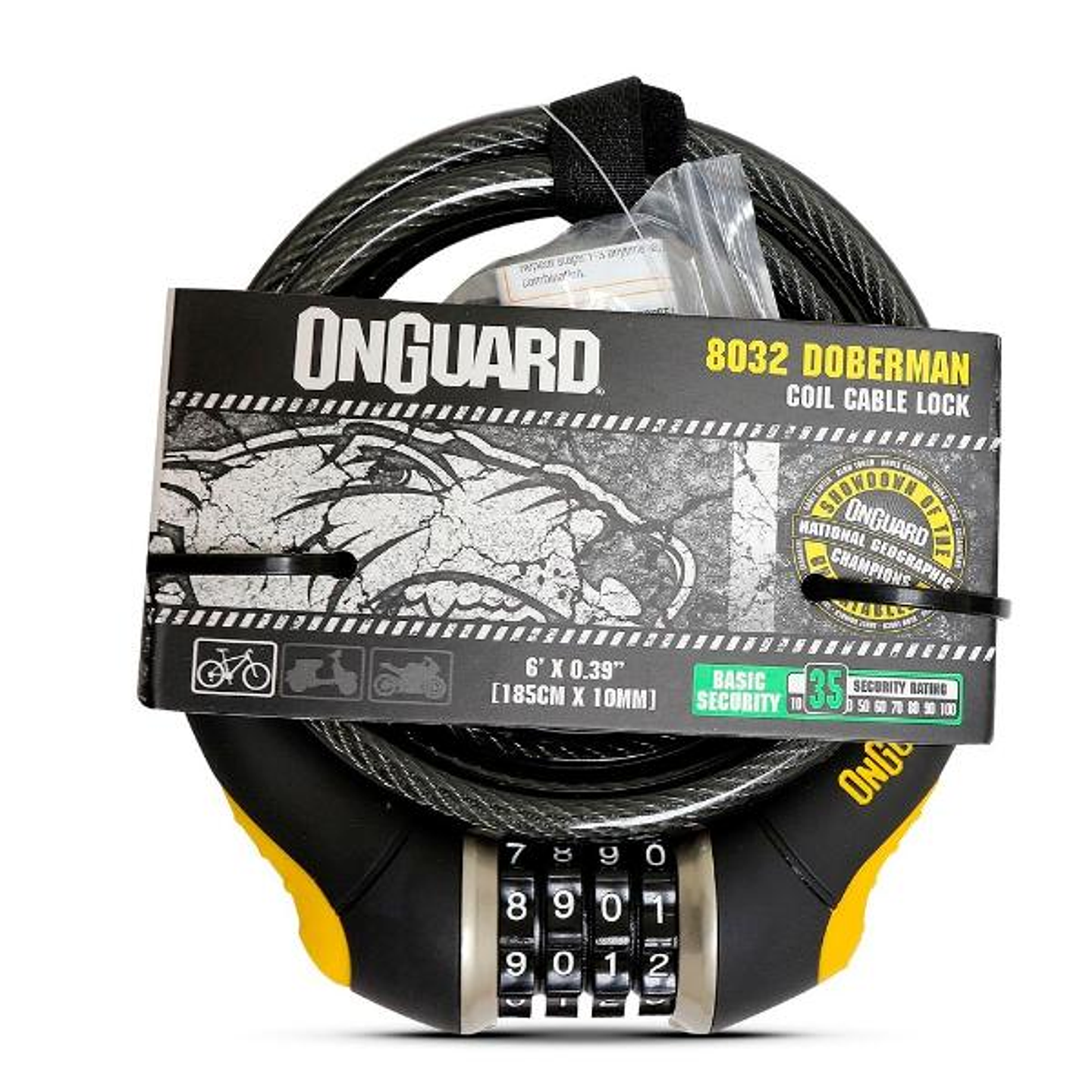 Candado Bicicleta OnGuard Doberman Espiral C/CLAVE 185cm x 10mm 1