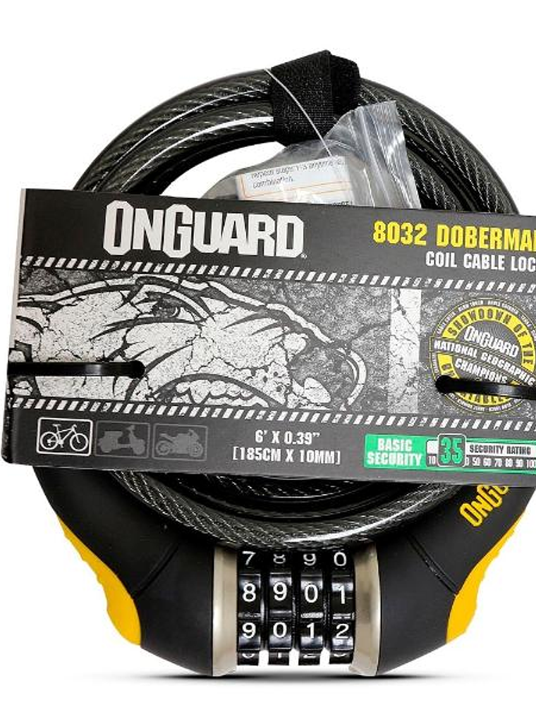Candado Bicicleta OnGuard Doberman Espiral C/CLAVE 185cm x 10mm 1