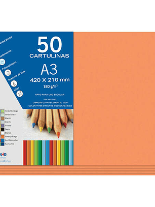 Dohe Cartulinas A3 - 50 Hojas - Gramaje de 180g - Color Naranja