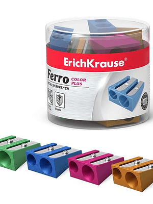 Erichkrause Ferro Color Plus - Sacapuntas Doble de Aluminio - Agarre Ergonomico - 8mm y 11mm de Diametro - Color Surtido
